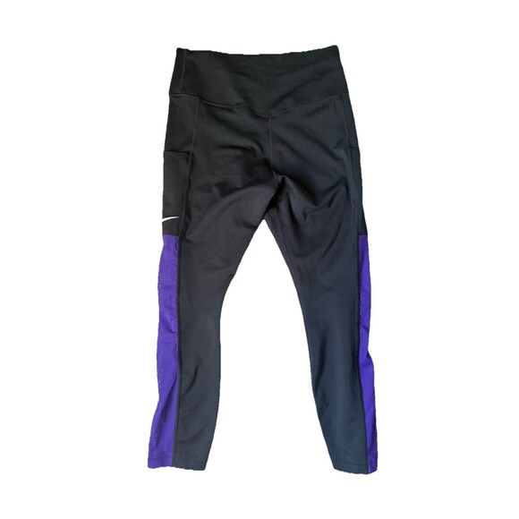 Nike One Crop Mesh Pant Mid Rise Snug Fit Women's M CJ1816 Tight Black Purple - Picture 2 of 9